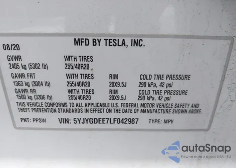 2020 Tesla Model Y Long Range from USA, damaged, VIN 5YJYGDEE7LF042987